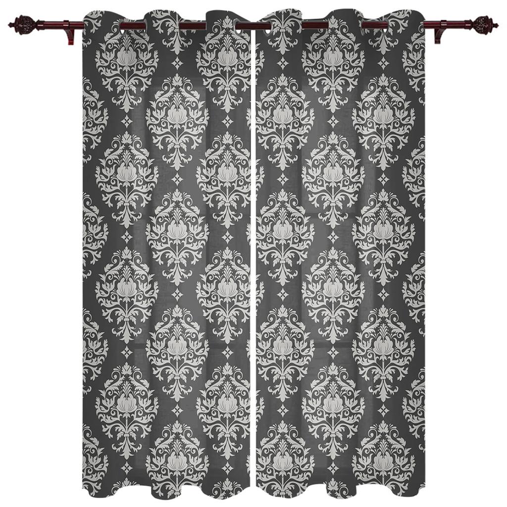 Black Baroque Pattern Window Curtain For Living Room Bedroom Luxury Home Kitchen Decor Items Curtains