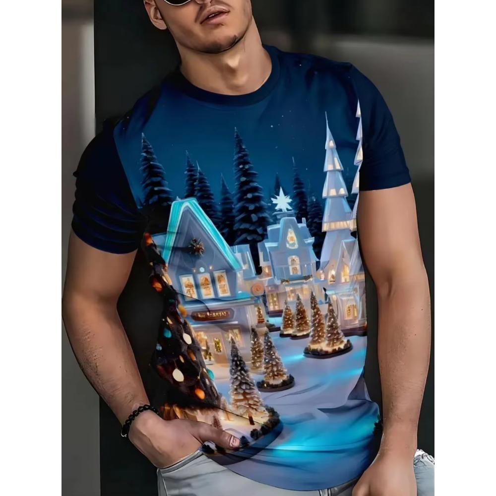 Summer Men's Fashionable Short Sleeved Casual Loose Comfortable Daily 3D Digital Color Printed Round Neck Top T-shirt