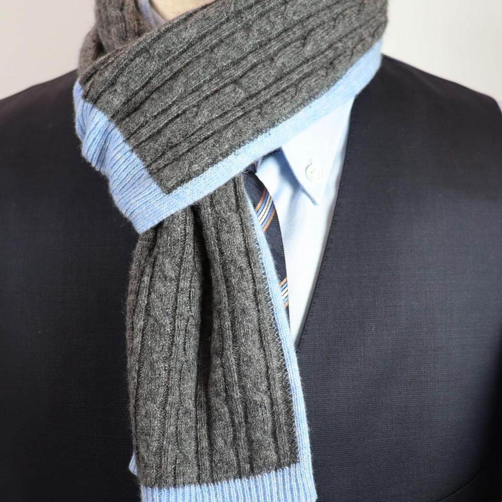 Michiko London Mongolian Cashmere Reverse Mini Made In A Stylish Gift for Men and Casual 100% Scarf, Mongolia, Women, Unisex, (CM-203 Sax/Gray)