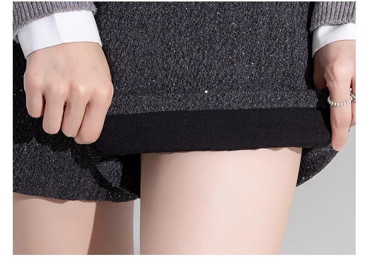 High-Waisted Black Sequin Woolen Shorts for Women - Winter 2026 A-Line Slimming Style, Perfect with Boots and Outerwear