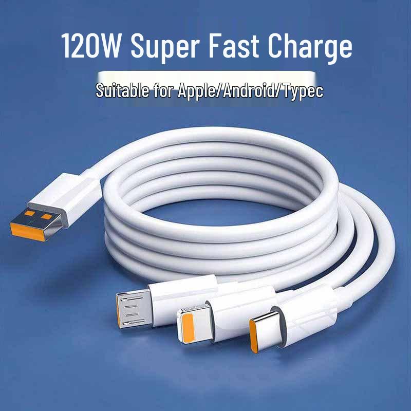 

120W Super Flash Charge 3-in-1 Data Cable for Apple, Huawei, and Android Devices