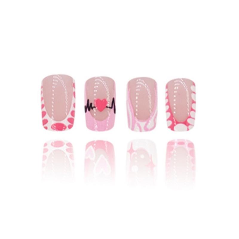 Stylish Pink Heart Press on Nail Medium Square False Nail Acrylic Stick on Nail for Enhancing Valentine's Day Charm