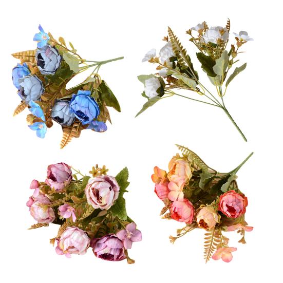 Mixed Artificial Flowers Bouquet Fake Peony Rose Hydrangea Flower for Vase Faux Silk