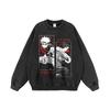 Mens Oversized Hooded Sweatshirt With Distressed Wash Effect Cartoon Print Loose Fit Streetwear Long Sleeve Cotton