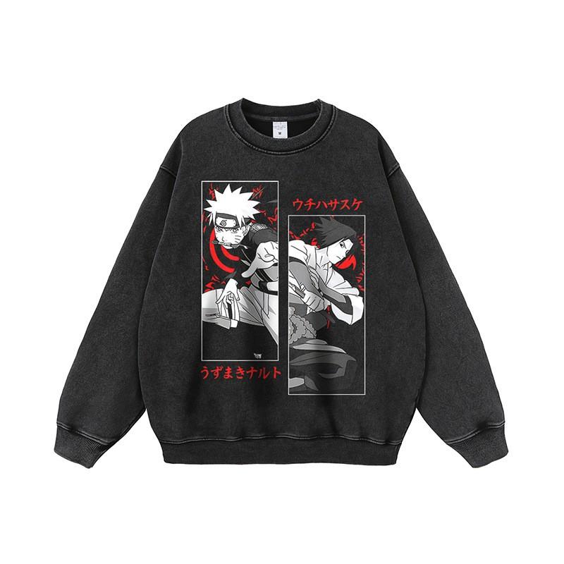 Mens Oversized Hooded Sweatshirt With Distressed Wash Effect Cartoon Print Loose Fit Streetwear Long Sleeve Cotton