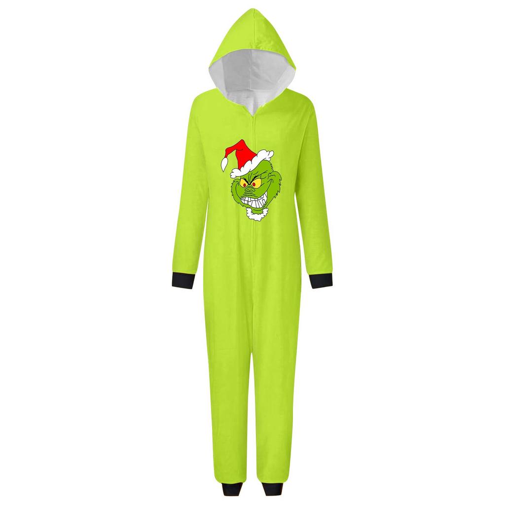 Parent-Noël Imprimé Parent-Enfant Zippé à Capuche Combinaison Homewear