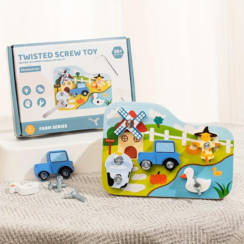 Wooden Farm Transportation Screw Toy, 3D Puzzle Metal Screw Tool, Color and Shape Recognition, Hand Eye Coordination Training,Educational Teaching Toy