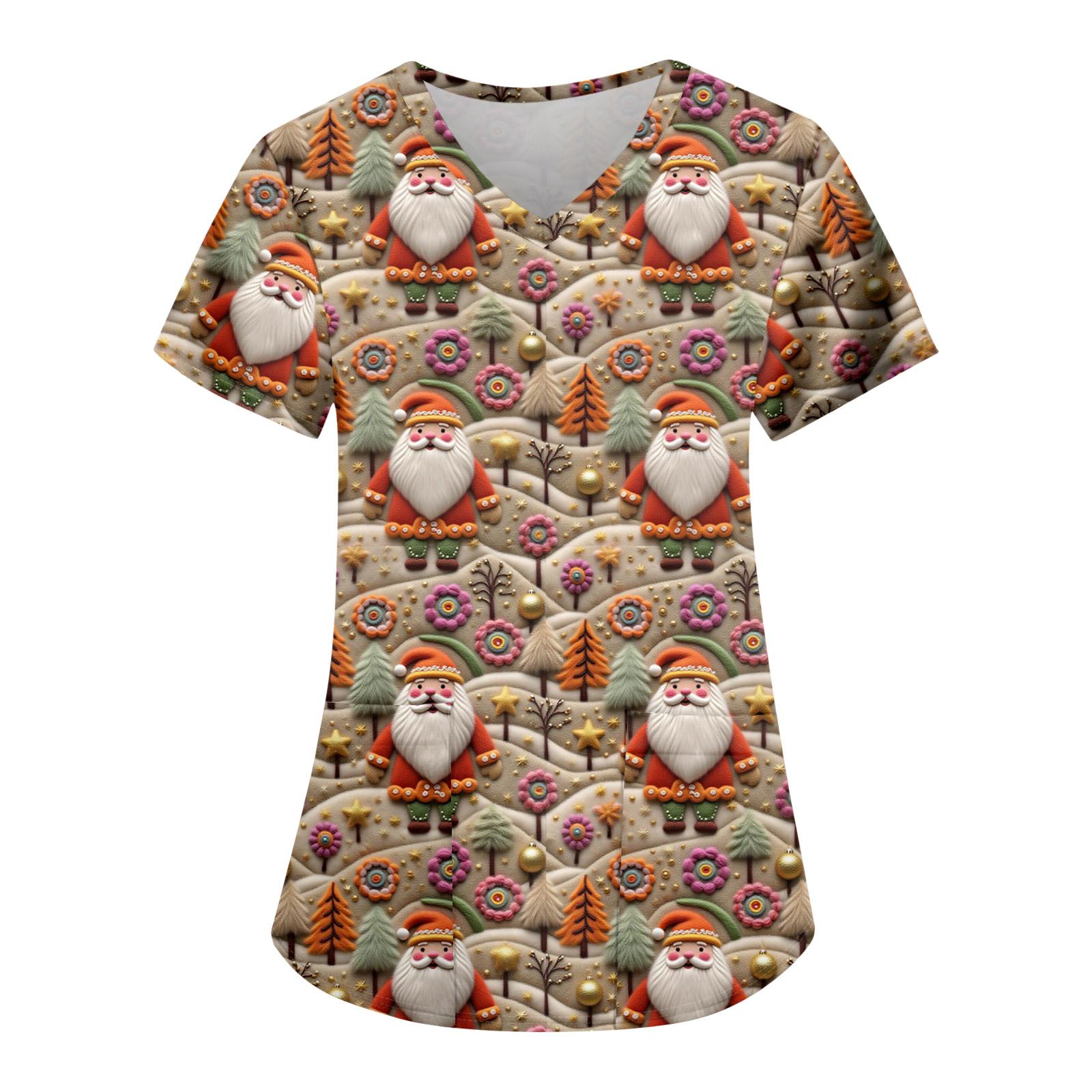 

Женская модная повседневная футболка с принтом на рождественскую тематику и карманом M