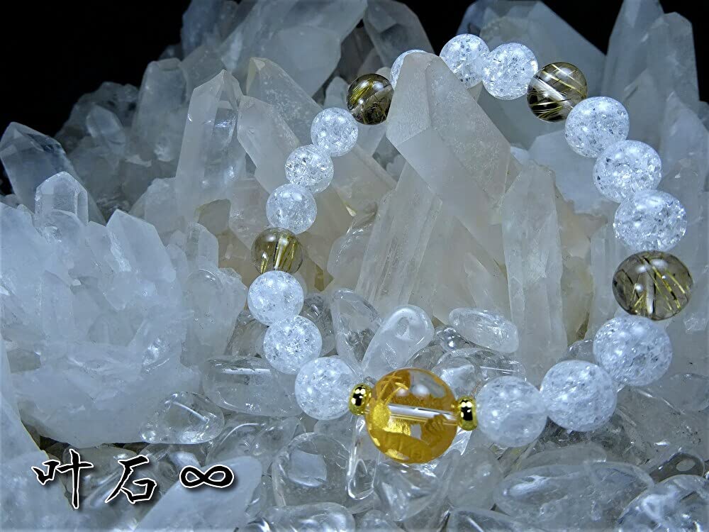 Amulet for Increased Fortune and Gold Dragon Crystal Gold Rutilated Power Stone Bracelet for Natural 10mm Sting Size 15cm Women with Small Kanoishi