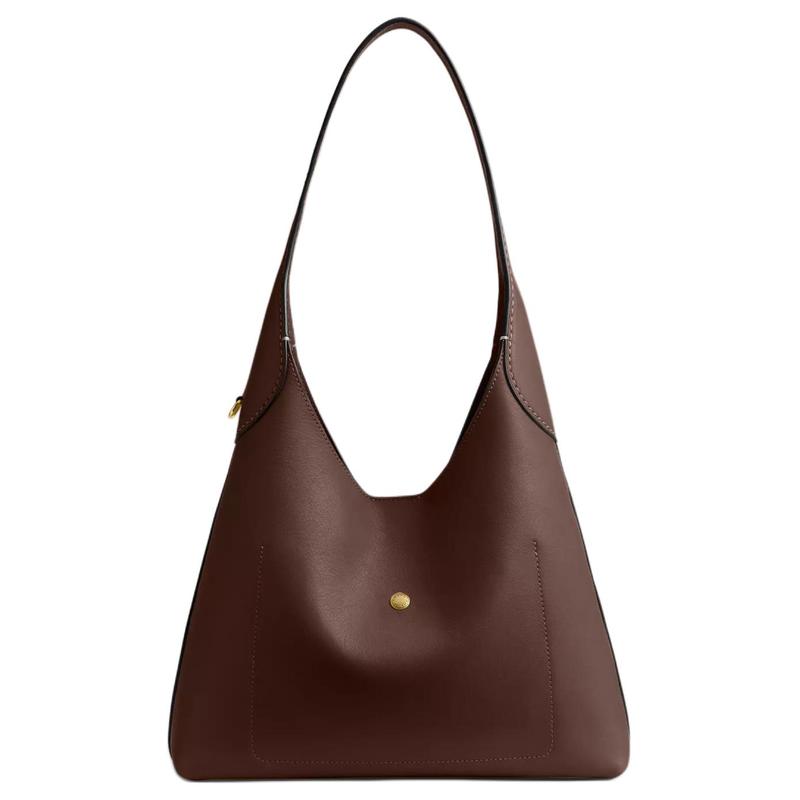 COACH Brooklyn 28 Gold Brand Logo Print Magnetic Snap Closure Grained Leather Hobo Bag Hand Shoulder Bag Small Women's Maple Brown