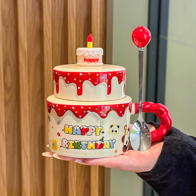 

Girlfriend birthday gift cute cream cake cup girls ceramic mug ritual souvenir gift box 401-500ml