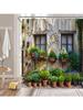 Italian Street Shower Curtain European Garden Greece Scene Tuscany Floral Landscape Vintage Brown Green Bathroom Home Curtain