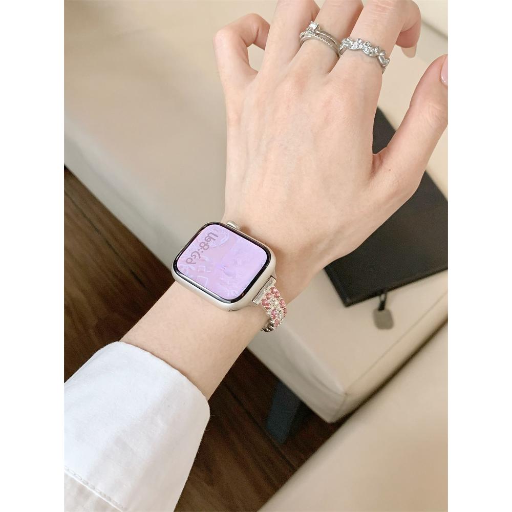 Stop Kwadratowy Kryształ Cukru Diamentowy Błyszczący Bransoletka Pasek do Zegarka dla Apple Watch Kobiety 40/41/38/42/44/45/46/49mm dla iWatch S11/10/9/8/7/6