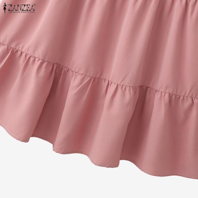 ZANZEA Women Elegant V-Neck Casual Solid Color Short Sleeve Dress