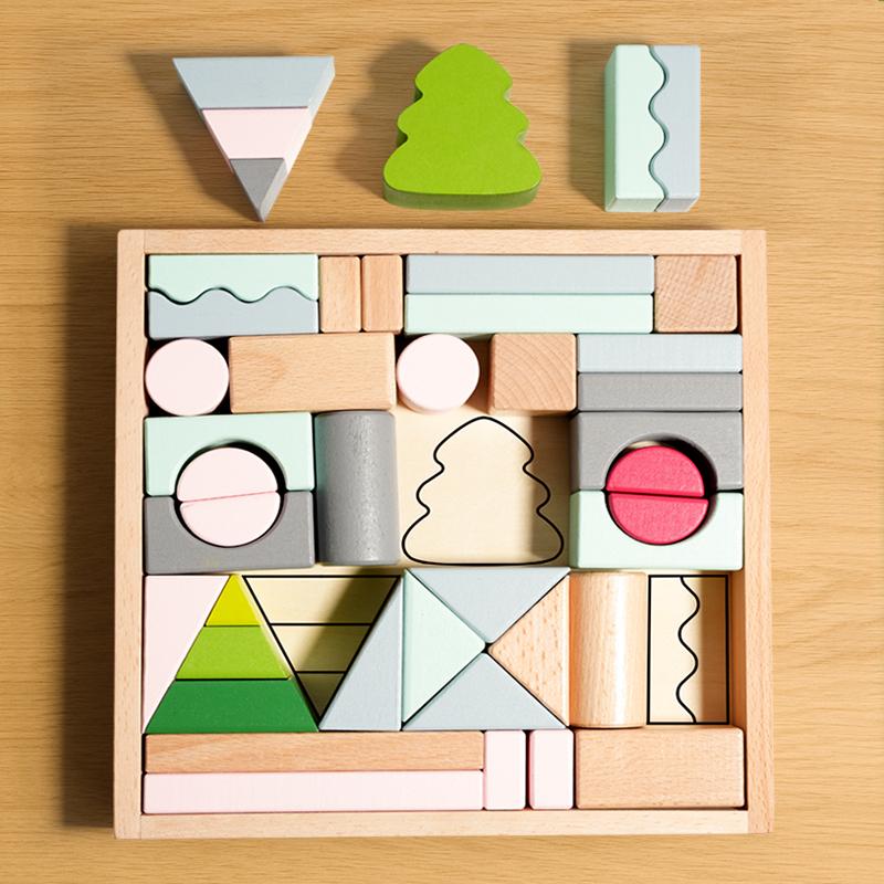 Children Wooden Building Block Stacking Block 43pcs Baby Early Educational Preschool Toy for Children