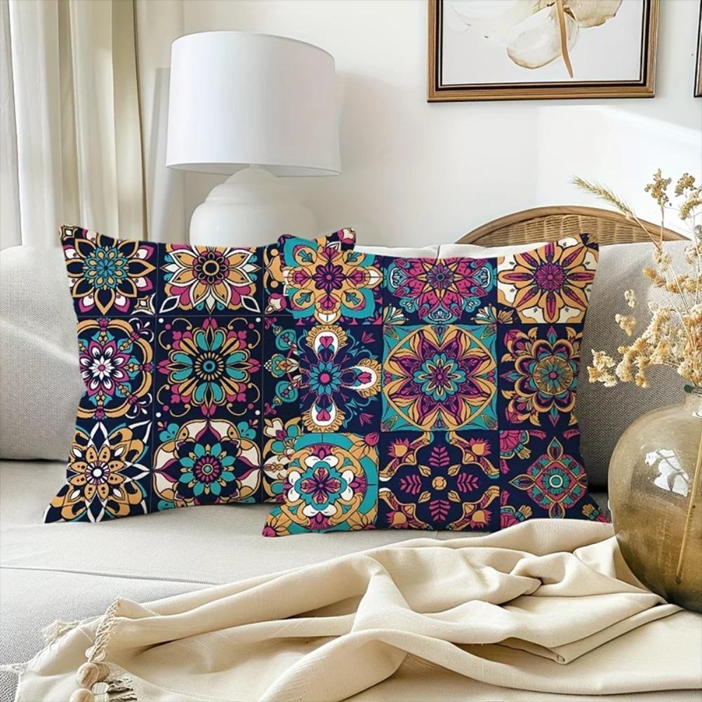 Bohemian Mandala Pillow Covers Double Sided 2D Print Vibrant Pillow Covers Bedroom Living Room Sofa Eclectic Vibe Accessory Gift