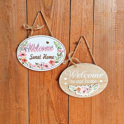 T02C!2 Pièces Panneau de Bienvenue Décoration de Porte d'Entrée Panneau en Bois Vintage Décoration de Maison Panneau Bienvenue Chez Nous Art Mural Panneau Panneau Suspendu au Mur