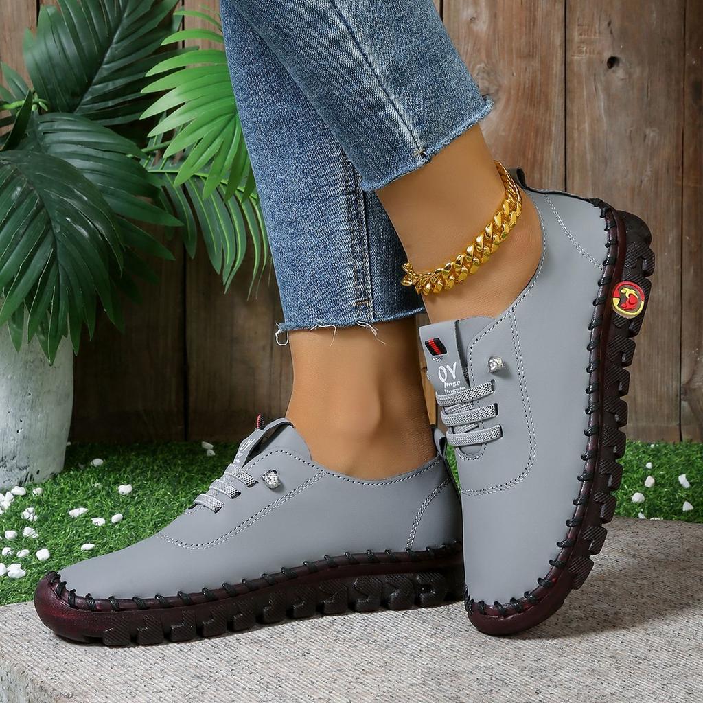 Soft Laced Up Oxford Shoes for Women Ortho Loafers Woman Plain Shockproof Driving Flats Elderly Mom Slip On Faux Leather Shoes