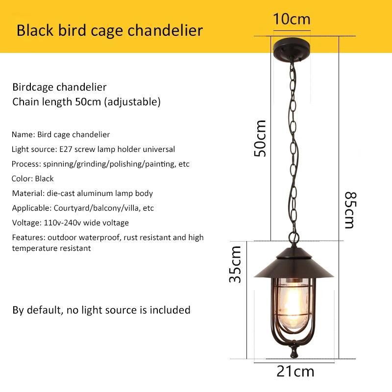 

Винтажный подвесной светильник, уличный подвесной светильник для дома, ретро-декор, входная веранда, водонепроницаемый светодиодный потолочный светильник No light source чёрный