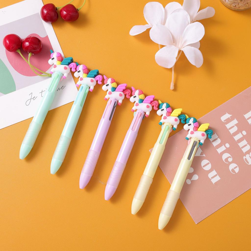 25Pcs/Lot Kawaii Cute Cartoon 4-Color Retractable Ballpoint Pens Multicolor Pens for School Office Gift for Kids Back To School