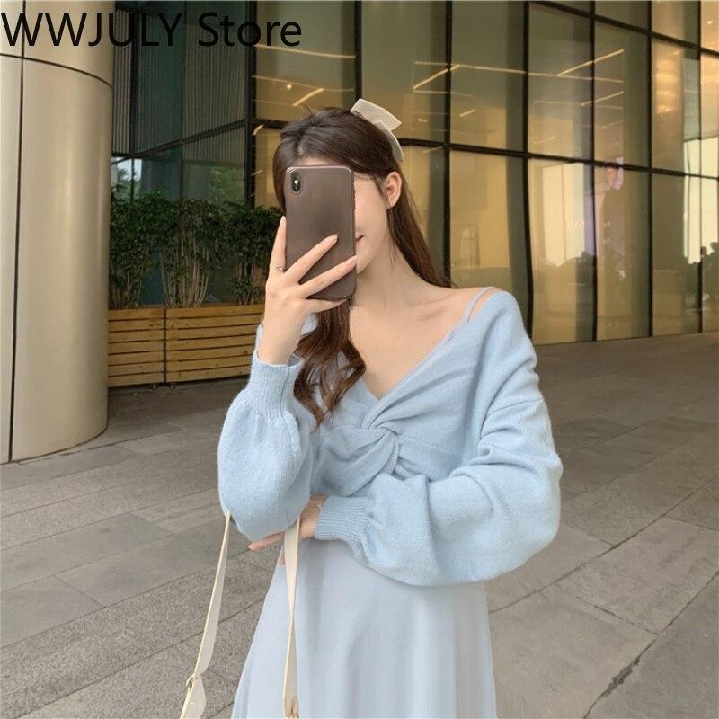 Kop Billigt Online Knitted 2 Piece Dress Set Women Casual Long Sleeve Sweater Midi Dress Solid 21 Winter Elegant One Piece Dress Korean Fashion Till Ett Lagt Pris Pa Joom Butik