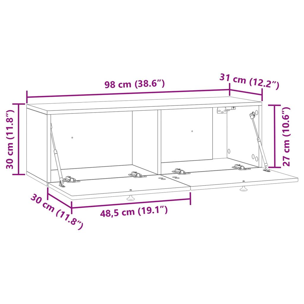 Wall Mounted TV Cabinet Reclaimed Wood Look 98 x 31 x 30 cm Particleboard