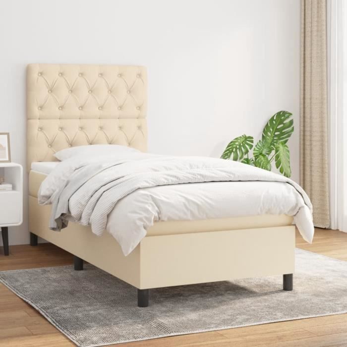 VidaXL Divan Bed with Mattress Cream 80x200 Cm Fabric - Model 3141974