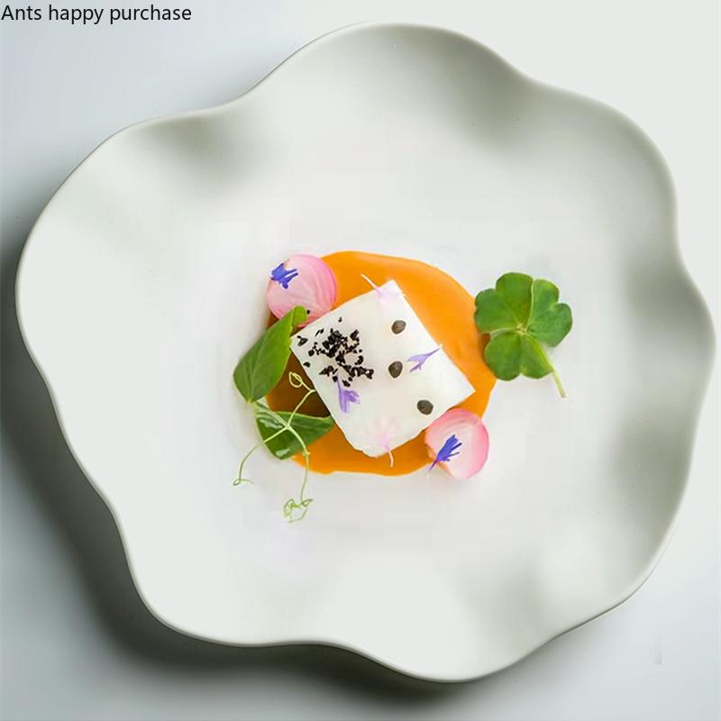 White Irregular Ceramic Dinner Plate Western Steak Plate Dim Sum Plates Tableware Fruit Salad Bowl Sushi Dish Pasta Plates Tray