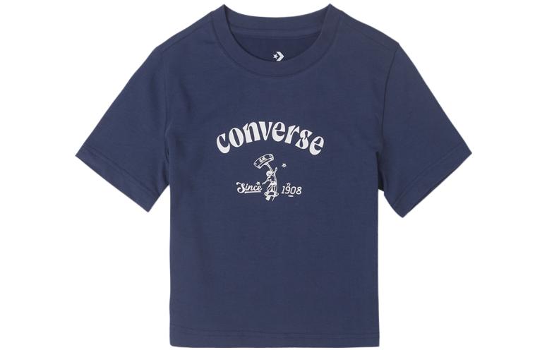 Converse T Shirts Women s Blue Crew Neck Moderate Straight Fit 10026166-A02 S