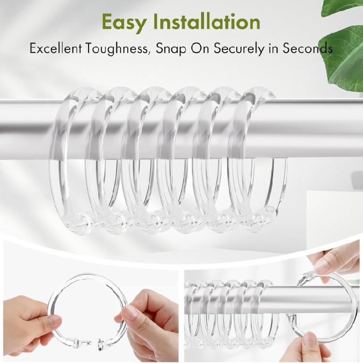 24 Piece Acrylic Shower Hook Set Smooth Sliding Snap Rings Durable Bathroom Hardware For Curtains