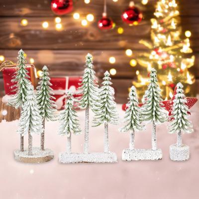 Mini Weihnachtsbaum Künstlicher Flaschenbürstenbaum mit Holzfuß Kleiner Schnee-Frost-beflockter Kiefernbaum für Winter-Tischdekoration