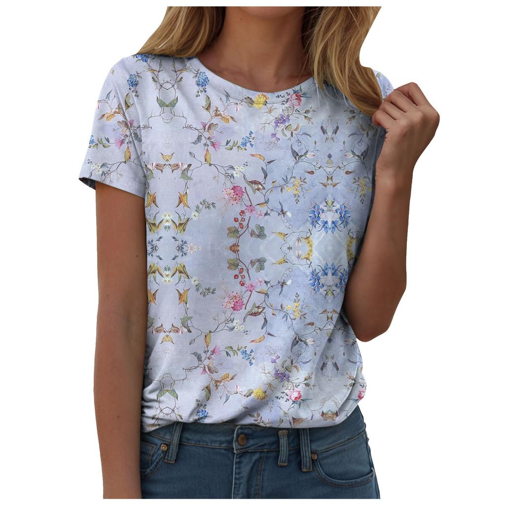 Women's Flower Print Top Fashionable Loose Short Sleeve Comfortable T-Shirts Women’s