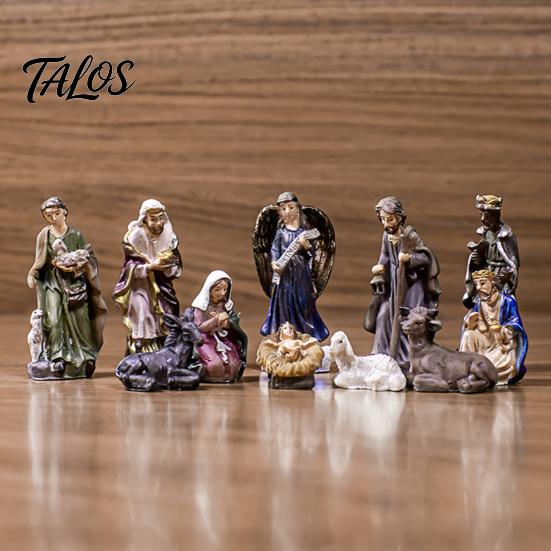 Small Figurines for Nativity 11 Pcs Christmas Scene Set, Resin Mini Tabletop Decor, Religious Holiday Ornaments Holy Family Angel Shepherd Animals