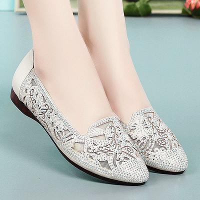 Beef Tendon Bottom New Style Soft Leather Shallow Mouth Soft Bottom Low Heel Hollow Women's Shoes Breathable Mesh Women's Single Shoes