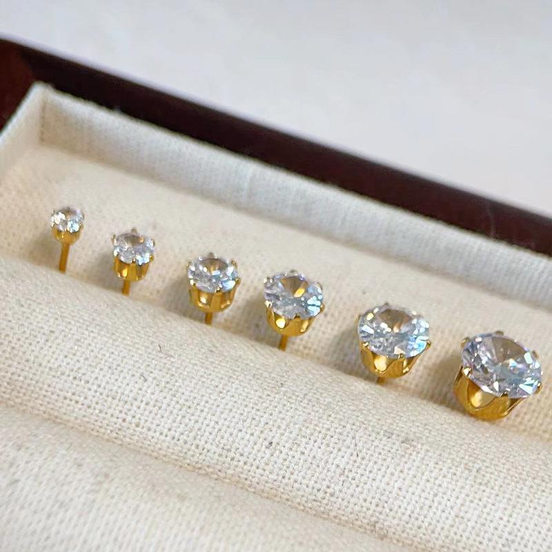 High-End European & American Minimalist Zircon Diamond Earrings - 18K Gold-Plated Titanium Steel, Fade-Resistant