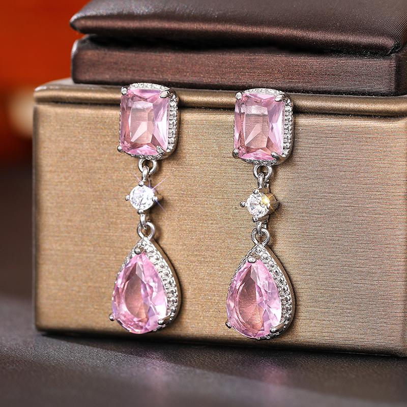 

Huitan Gorgeous Yellow/Pink Cubic Zirconia Drop Earrings for Women New Temperament Elegant Female Accessories Fashion Zircon