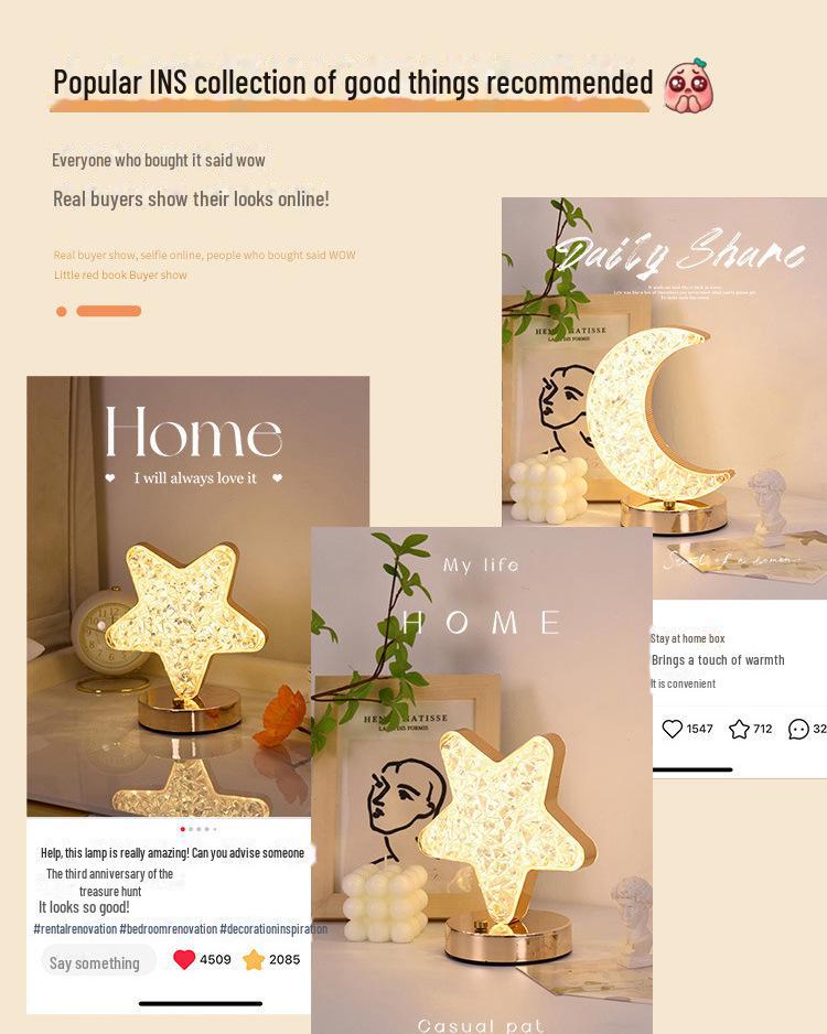 Star & Moon Night Light: USB Rechargeable Touch Lamp with Infinite Dimming and Three Colors for Bedroom