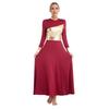 Womens Liturgical Praise Dance Dress Metallic Shiny Color Block Mock Neck Long Sleeve Applique Worship Costume