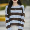 2026 Spring/Autumn Women's Round Neck Striped Wool Sweater - Loose, Casual, Versatile Knitwear