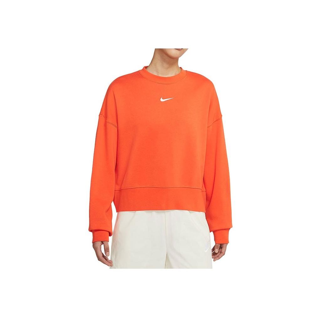 Nike Logo Print Crew Neck Pullover Sweatshirt Women Tops Orange DJ7666-869