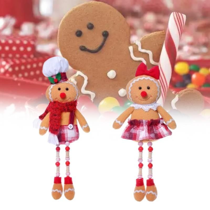 Christmas Decoration Gingerbread Man Wooden Bead Doll Plush Toy Xmas Decorate