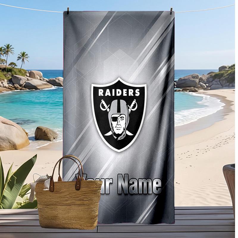 Las Vegas Raiders Custom Beach Towel, Print Your Name Text Lightweight Absorbent Towel for Swimming Travel