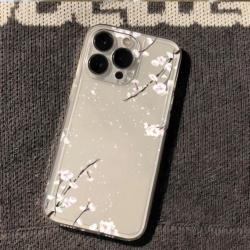 Transparent Flower Branch Phone Case For iPhone 16 15 14 Pro 13 12 11 Max Mini 7 8 Plus XR X XS SE2022 Shockproof Silicone Cover