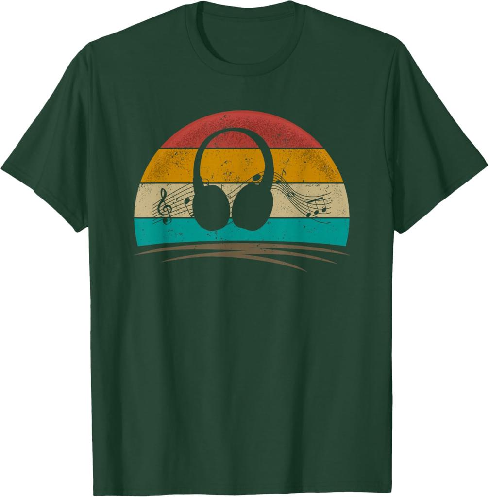 Headphones Music Retro Sunset Graphic T-Shirt Vintage Aesthetic Tee for Men Women
