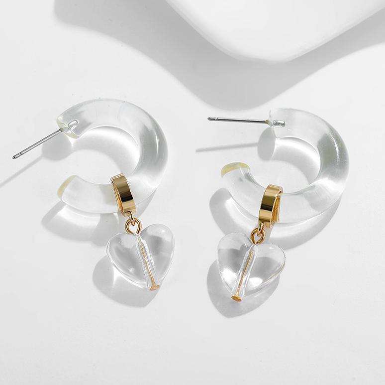 

New Trendy Transparent Resin Hoop Earrings for Women Girls Geometric Flower Acrylic Thick Ear Hoops Statement Party Zircon