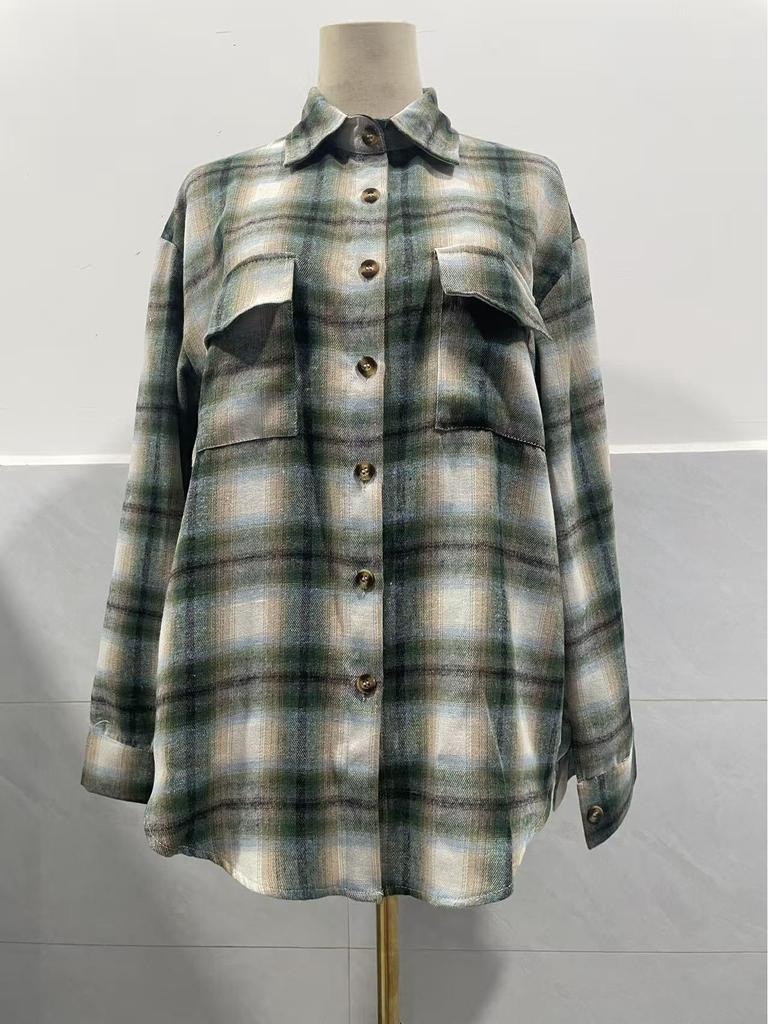 European & American Women's Casual Plaid Pocket Shirt – Autumn Winter 2025 Collection