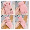 Cute Kids Gloves Winter Warm Faux Fur Knit Boy Girl Children Glove Cartoon Half Finger Flip Cover Outdoor Mittens 3-7Y