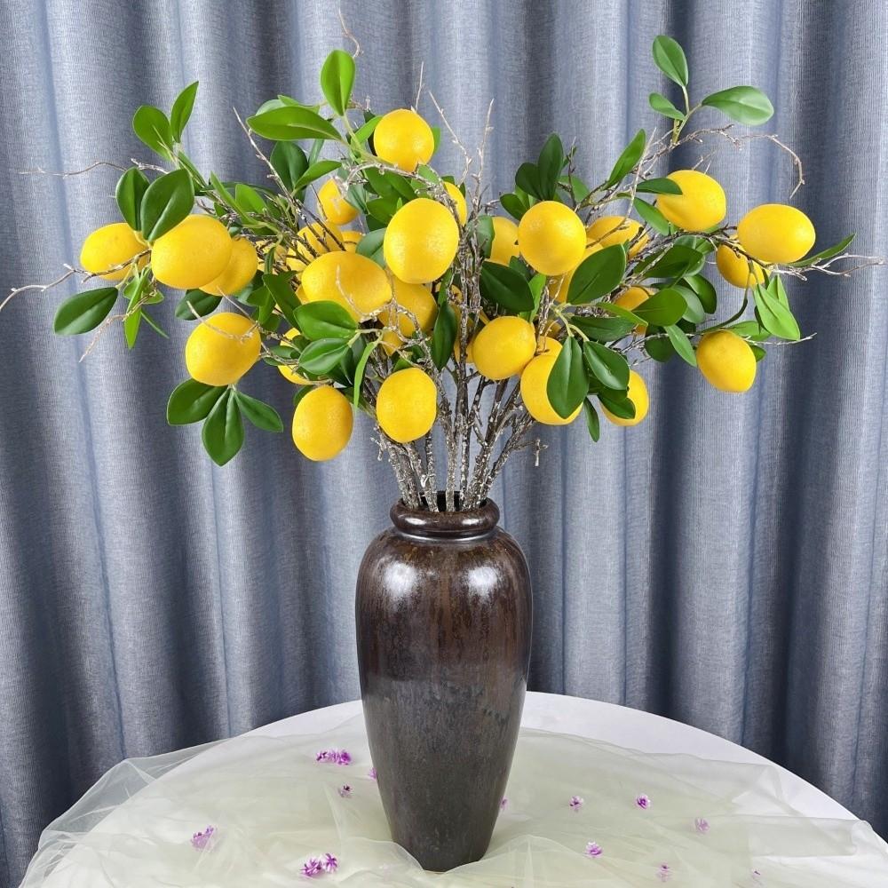 Green Leaves Artificial Lemon Branch Faux Lemon Fake Plants Simulation Fruit Tree  Home Garden