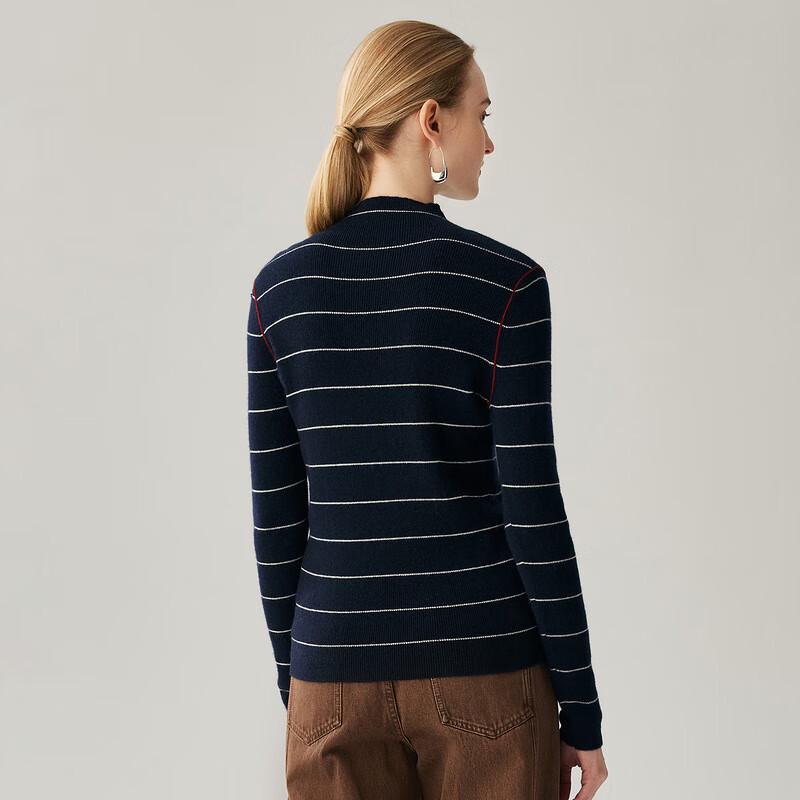 Zhaojun Women's 100% Cashmere Half-Turtleneck Striped Sweater