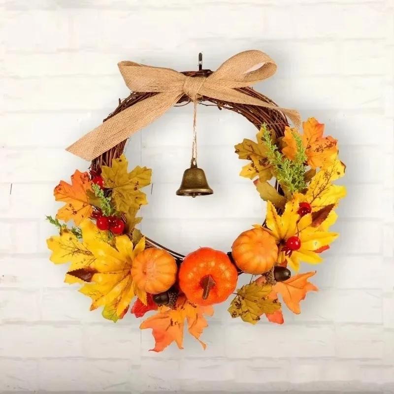 Thanksgiving Halloween Maple Leaf Pumpkin Bell Door Hanging Festival Decoration Warm Wind Ringtone Home Hanging Decoration Craft